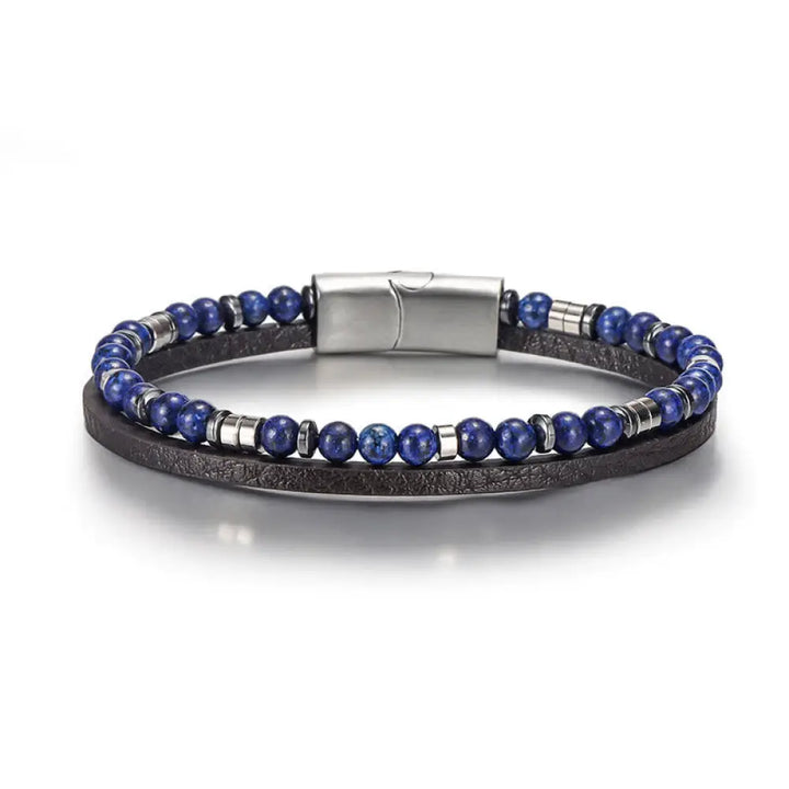 Buddha Stones Lapis Lazuli Tiger Eye Bead Balance Leather Bracelet - Lapis Lazuli(Wrist Circumference: 18-19cm) / Round