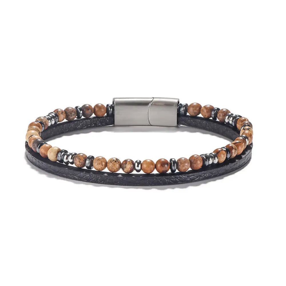 Buddha Stones Lapis Lazuli Tiger Eye Bead Balance Leather Bracelet - Tiger Eye(Wrist Circumference: 18-19cm) / Round