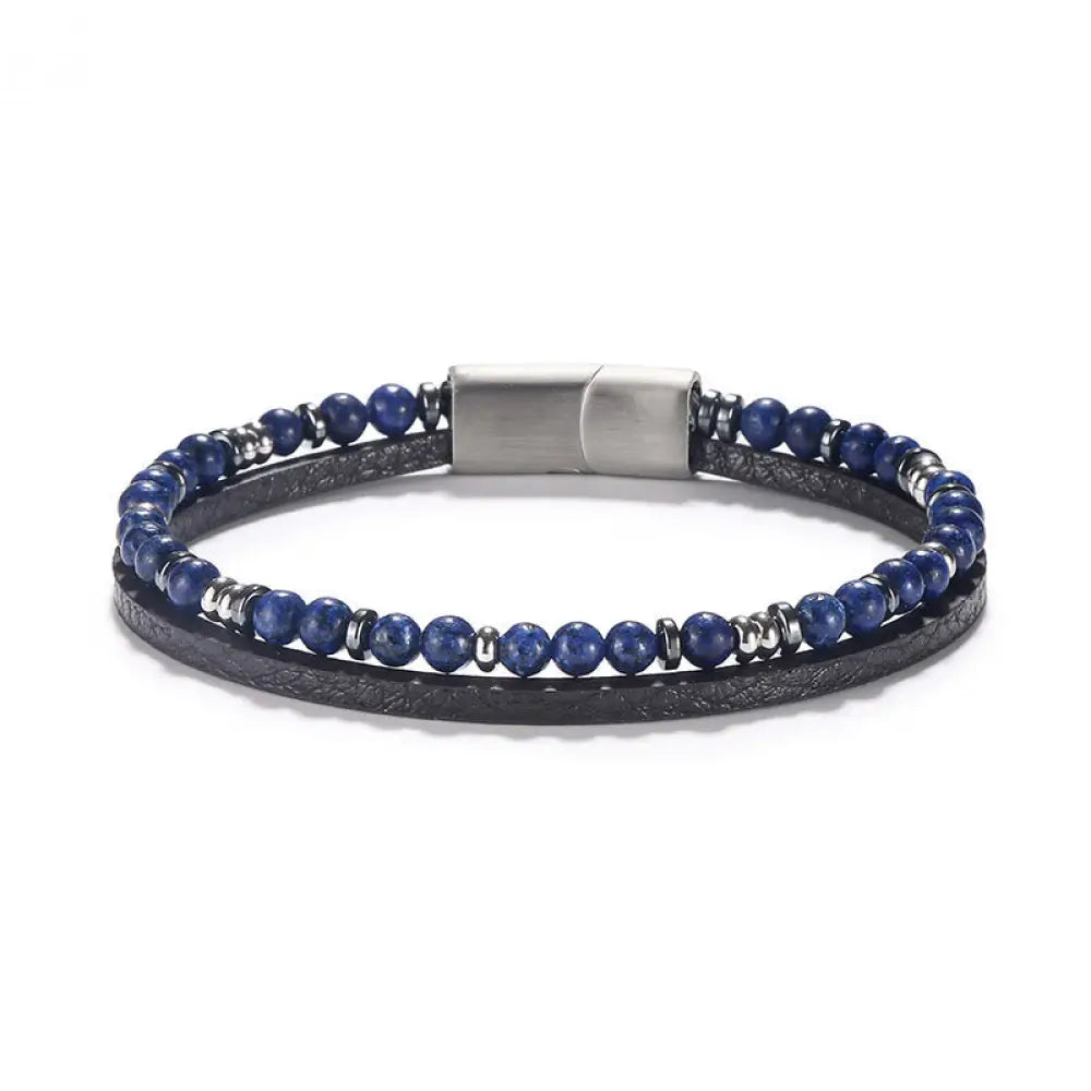 Buddha Stones Lapis Lazuli Tiger Eye Bead Balance Leather Bracelet - Lapis Lazuli(Wrist Circumference: 18-19cm) / Round