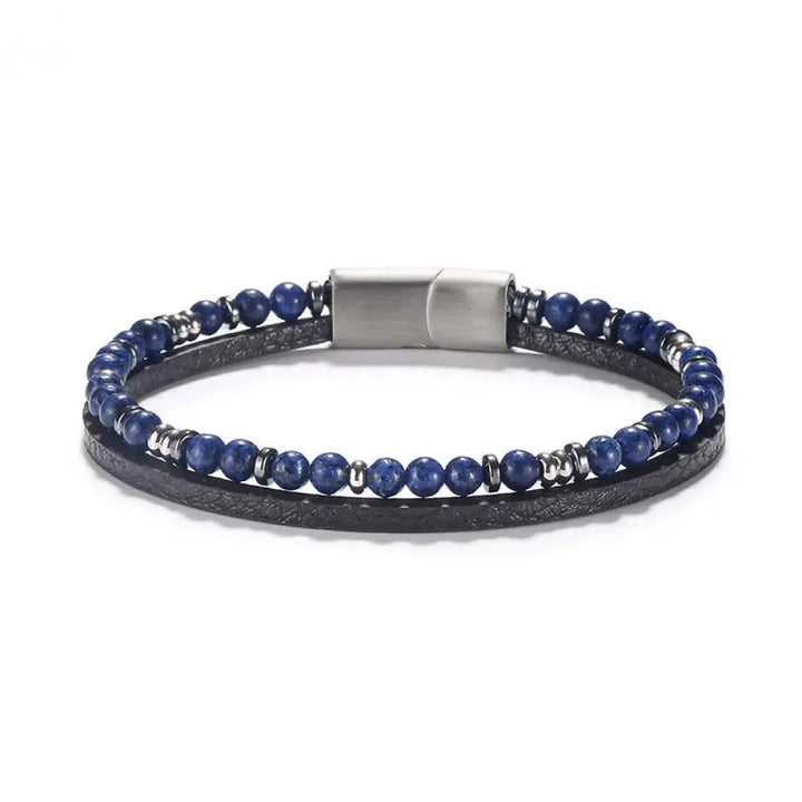 Buddha Stones Lapis Lazuli Tiger Eye Bead Balance Leather Bracelet - Lapis Lazuli(Wrist Circumference: 18-19cm) / Round