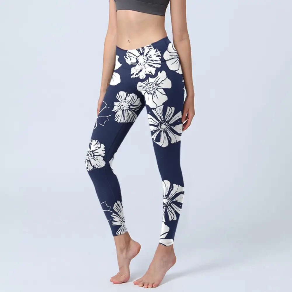 BWOOOH printed yoga leggings - Large White Petals Plants Pattern Print 