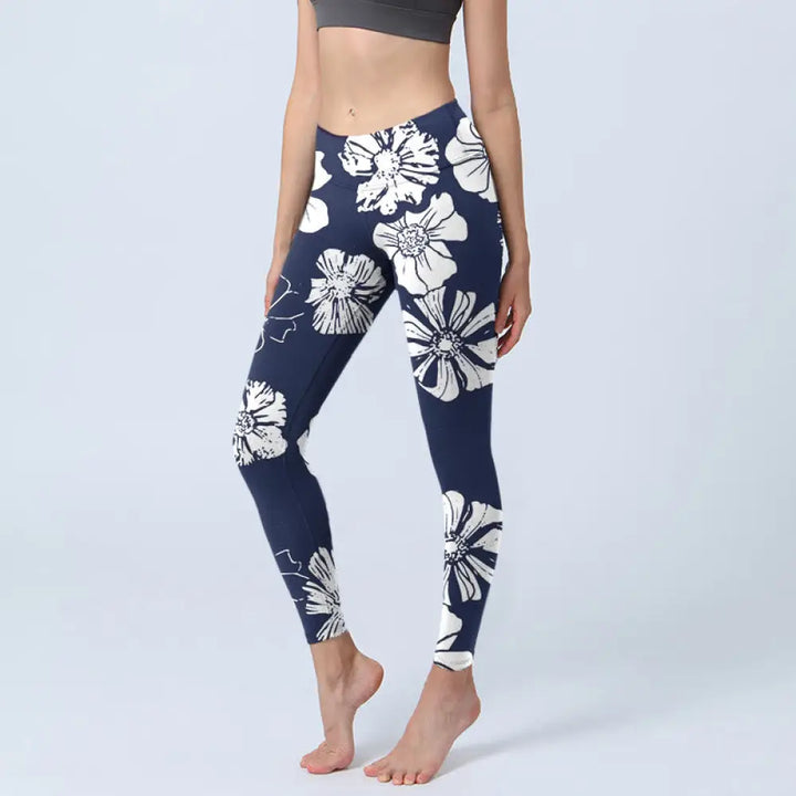 BWOOOH printed yoga leggings - Large White Petals Plants Pattern Print 
