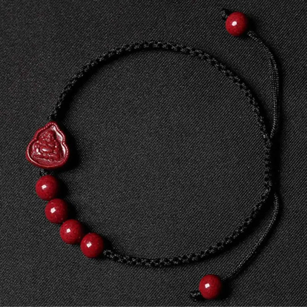 Buddha Stones Laughing Buddha Avalokitesvara Cinnabar Blessing String Bracelet - BWOOOH - Black(Wrist Circumference