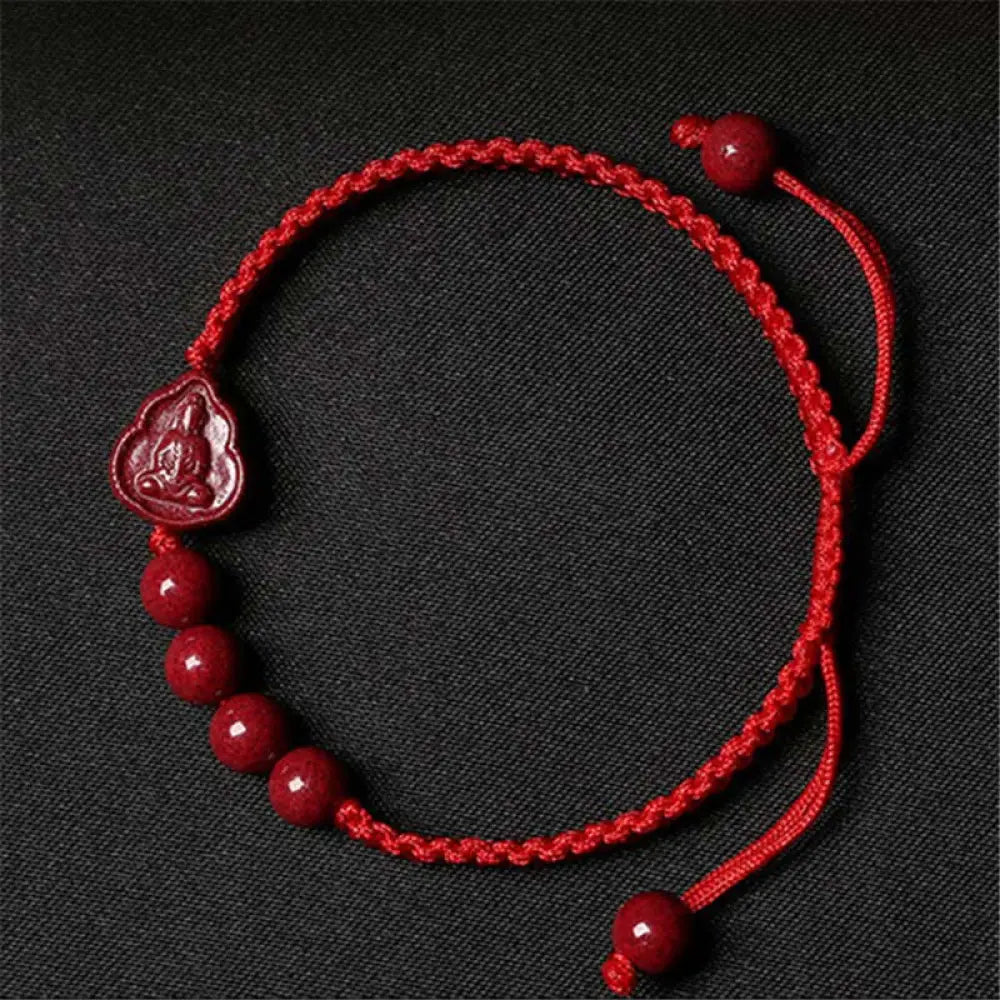 BWOOOH Laughing Buddha Avalokitesvara Cinnabar Blessing String Bracelet – Cinnabar crystal healing bracelet for healing and spiritual wellness
