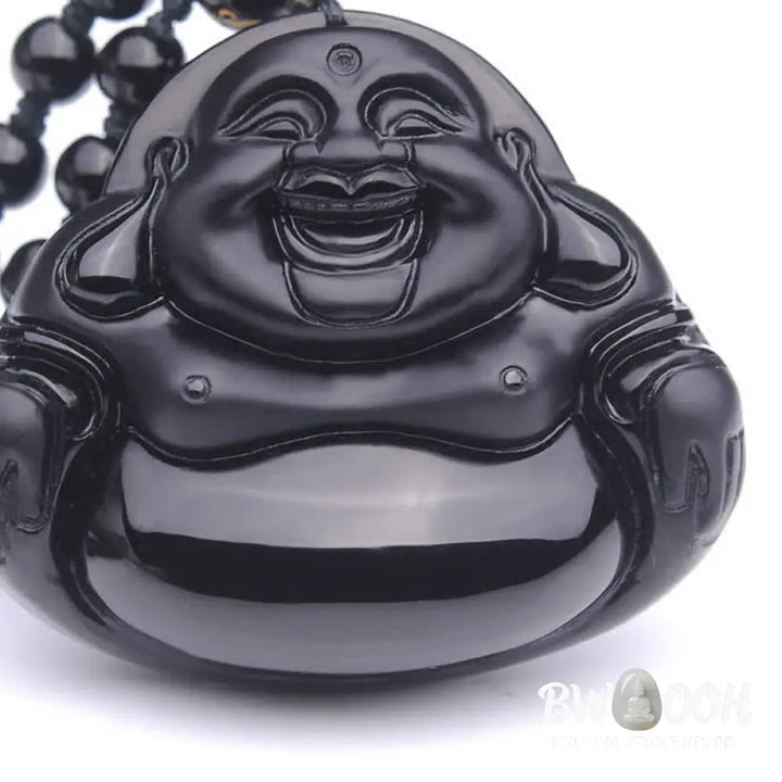 Buddha Stones Laughing Buddha Black Obsidian Transformation Pendant Necklace - BWOOOH - Black Obsidian - Necklaces &amp;
