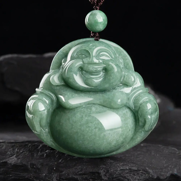 BWOOOH Laughing Buddha cyan jade harmony necklace beaded string pendant 45-50cm feng shui jewelry