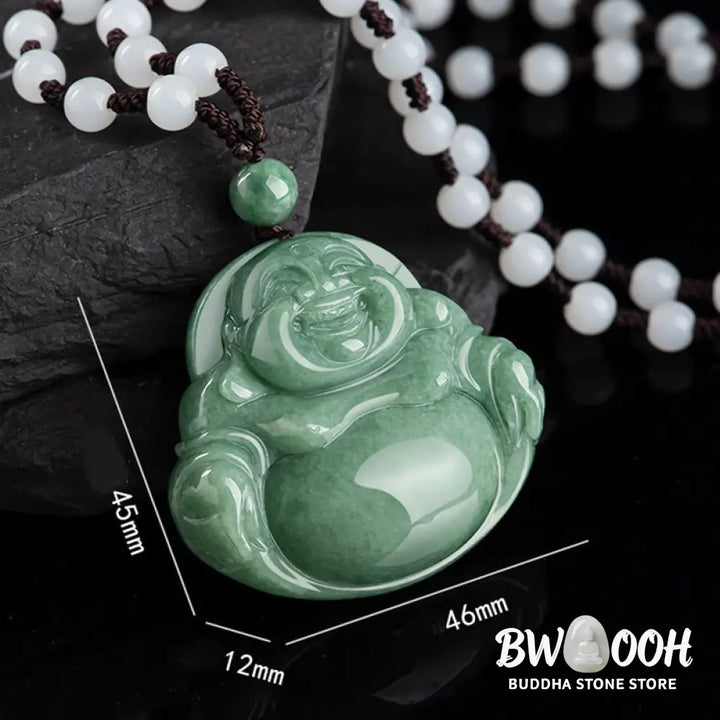 Buddha Stones Laughing Buddha Cyan Jade Harmony Necklace String Bead Pendant - BWOOOH - Cyan Jade - Necklaces &amp; Pendants