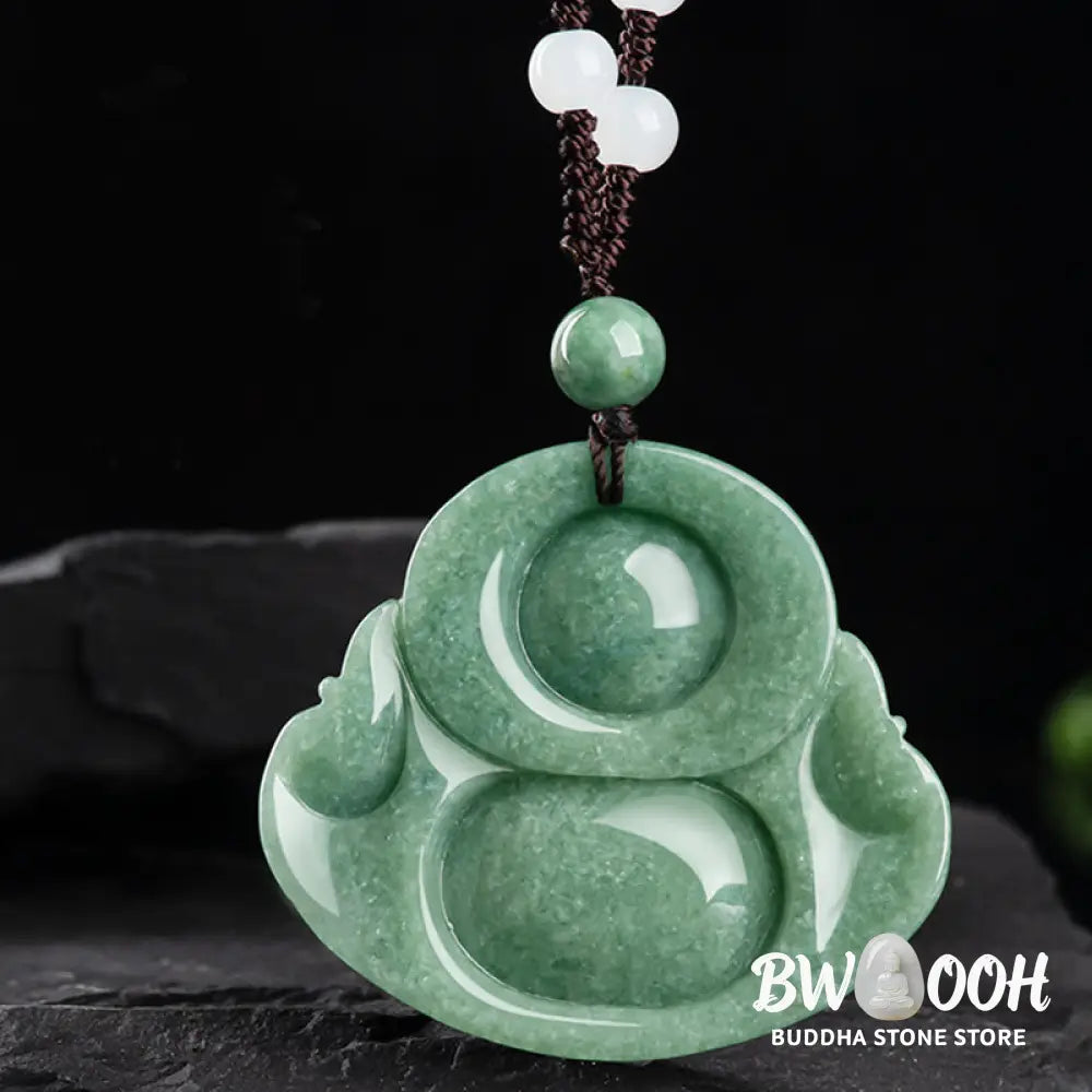 Buddha Stones Laughing Buddha Cyan Jade Harmony Necklace String Bead Pendant - BWOOOH - Cyan Jade - Necklaces &amp; Pendants