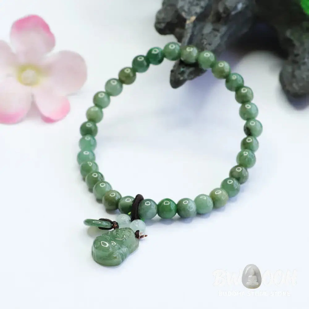 Buddha Stones Laughing Buddha Cyan Jade Healing Bracelet - BWOOOH - Cyan Jade(Wrist Circumference: 14-15.5cm) - Bracelet