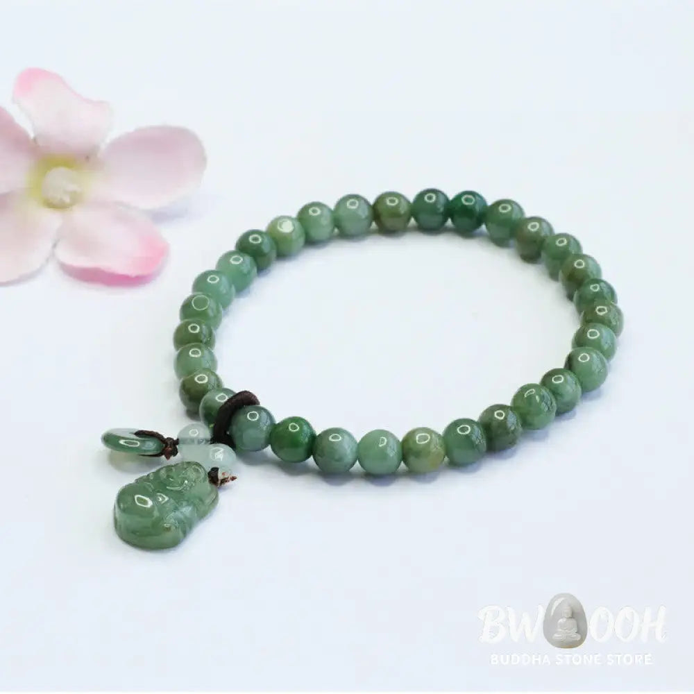 Buddha Stones Laughing Buddha Cyan Jade Healing Bracelet - BWOOOH - Cyan Jade(Wrist Circumference: 14-15.5cm) - Bracelet