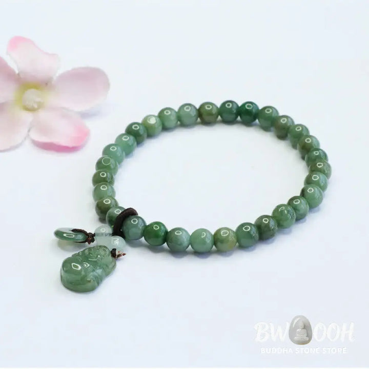 Buddha Stones Laughing Buddha Cyan Jade Healing Bracelet - BWOOOH - Cyan Jade(Wrist Circumference: 14-15.5cm) - Bracelet