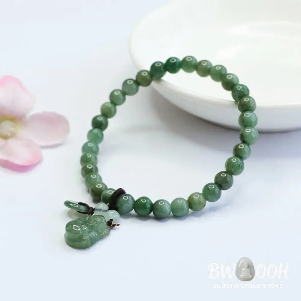 Buddha Stones Laughing Buddha Cyan Jade Healing Bracelet - BWOOOH - Cyan Jade(Wrist Circumference: 14-15.5cm) - Bracelet