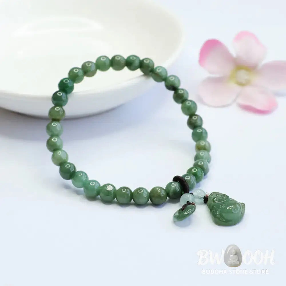 Buddha Stones Laughing Buddha Cyan Jade Healing Bracelet - BWOOOH - Cyan Jade(Wrist Circumference: 14-15.5cm) - Bracelet