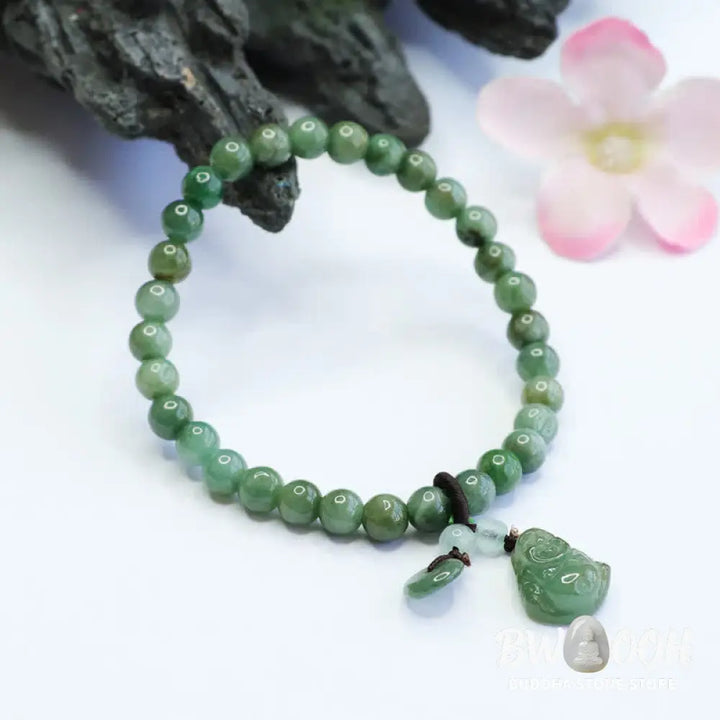 Buddha Stones Laughing Buddha Cyan Jade Healing Bracelet - BWOOOH - Cyan Jade(Wrist Circumference: 14-15.5cm) - Bracelet