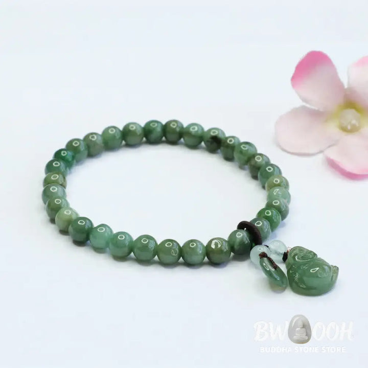 Buddha Stones Laughing Buddha Cyan Jade Healing Bracelet - BWOOOH - Cyan Jade(Wrist Circumference: 14-15.5cm) - Bracelet