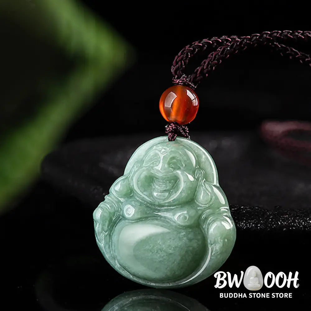 Buddha Stones Laughing Buddha Cyan Jade Success Necklace String Pendant - BWOOOH - Cyan Jade - Necklaces & Pendants