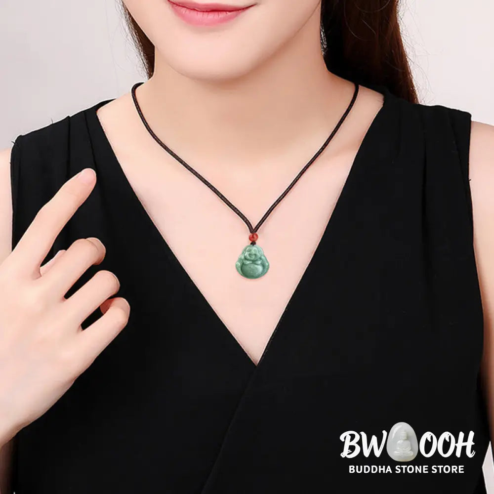 Buddha Stones Laughing Buddha Cyan Jade Success Necklace String Pendant - BWOOOH - Cyan Jade - Necklaces &amp; Pendants