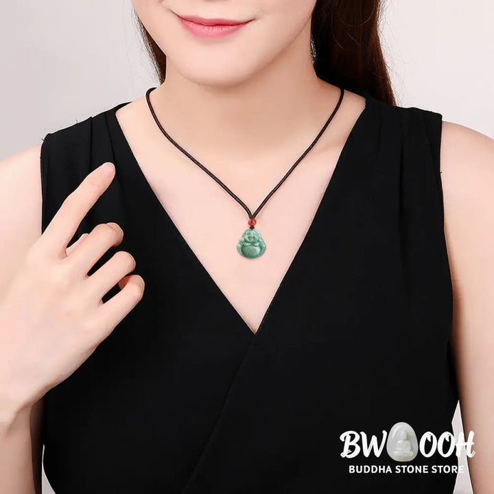 Buddha Stones Laughing Buddha Cyan Jade Success Necklace String Pendant - BWOOOH - Cyan Jade - Necklaces &amp; Pendants