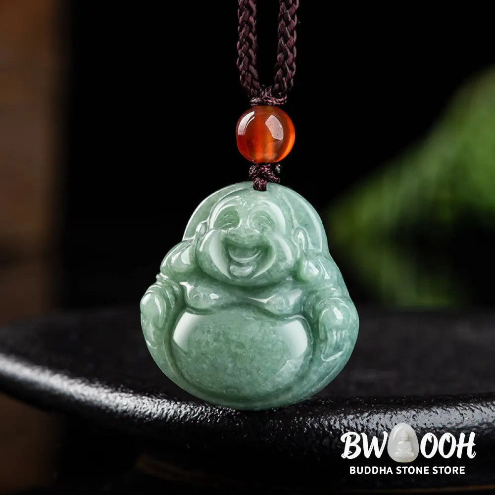 Buddha Stones Laughing Buddha Cyan Jade Success Necklace String Pendant - BWOOOH - Cyan Jade - Necklaces &amp; Pendants