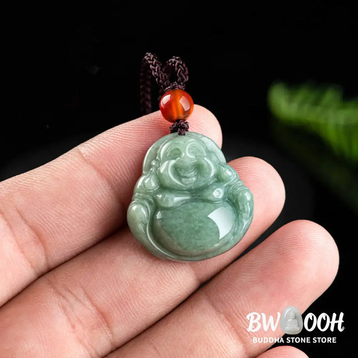 Buddha Stones Laughing Buddha Cyan Jade Success Necklace String Pendant - BWOOOH - Cyan Jade - Necklaces &amp; Pendants