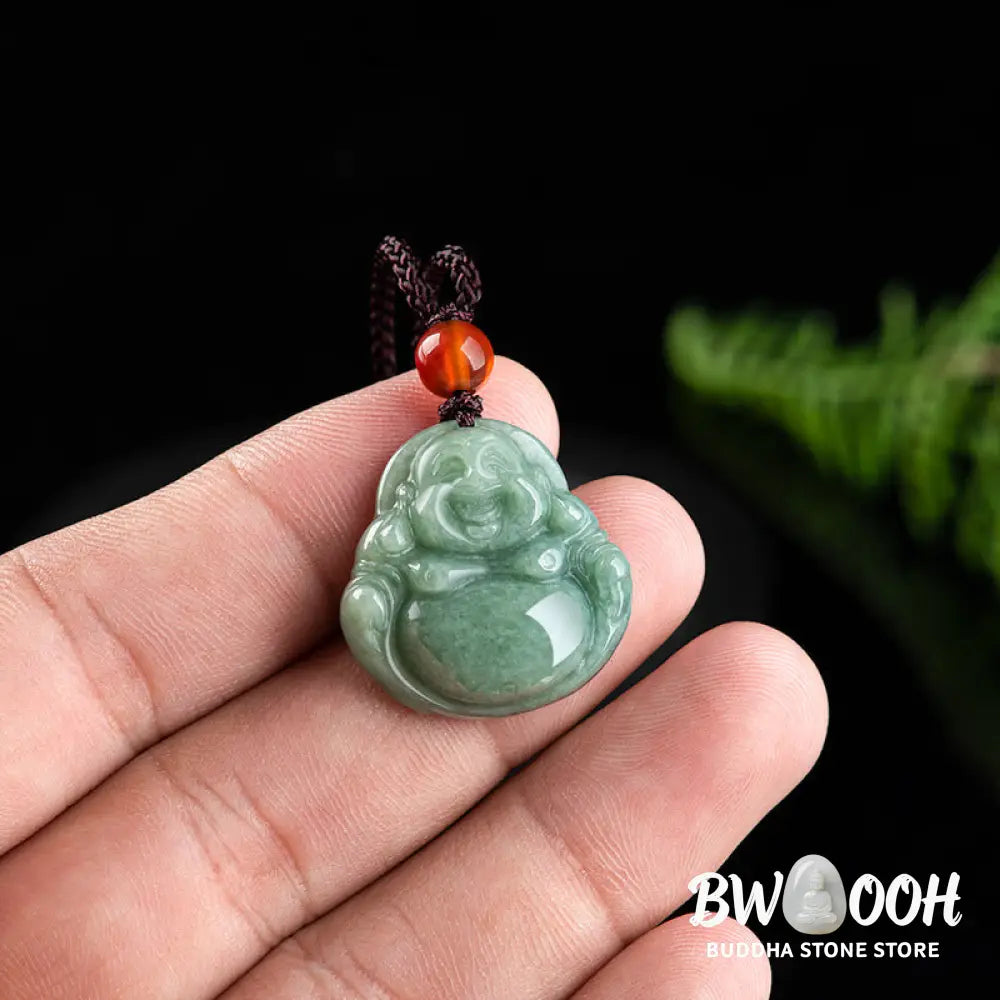 Buddha Stones Laughing Buddha Cyan Jade Success Necklace String Pendant - BWOOOH - Cyan Jade - Necklaces &amp; Pendants