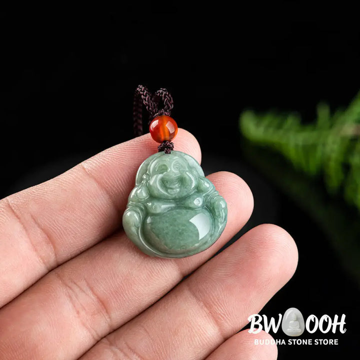 Buddha Stones Laughing Buddha Cyan Jade Success Necklace String Pendant - BWOOOH - Cyan Jade - Necklaces &amp; Pendants