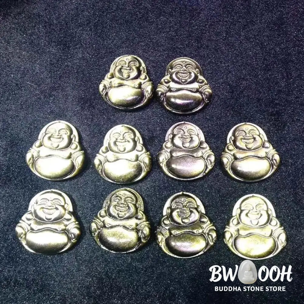 Buddha Stones Laughing Buddha Gold Sheen Obsidian Wealth Necklace Pendant - BWOOOH - Necklaces &amp; Pendants