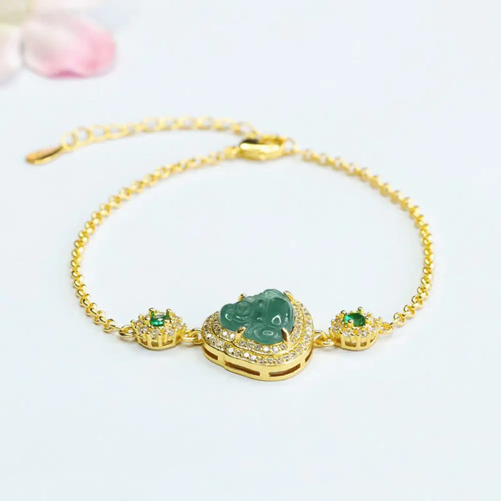 Buddha Stones Laughing Buddha Green Jade Zircon Luck Chain Bracelet - BWOOOH - Jade(Wrist Circumference 14cm) - Bracelet