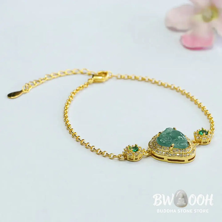Buddha Stones Laughing Buddha Green Jade Zircon Luck Chain Bracelet - BWOOOH - Jade(Wrist Circumference 14cm) - Bracelet