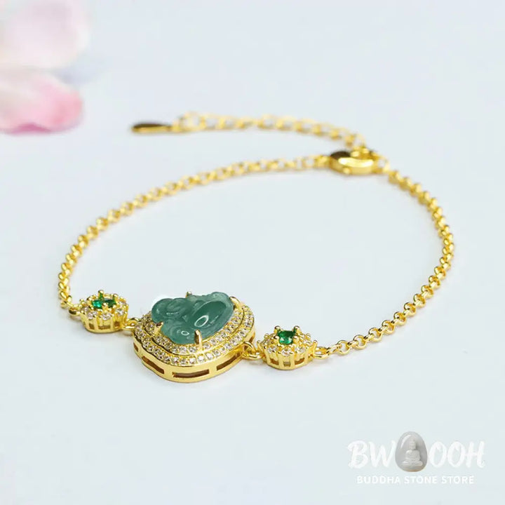 Buddha Stones Laughing Buddha Green Jade Zircon Luck Chain Bracelet - BWOOOH - Jade(Wrist Circumference 14cm) - Bracelet