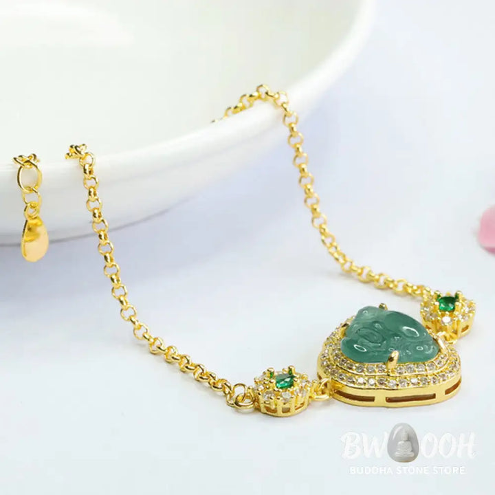 Buddha Stones Laughing Buddha Green Jade Zircon Luck Chain Bracelet - BWOOOH - Jade(Wrist Circumference 14cm) - Bracelet