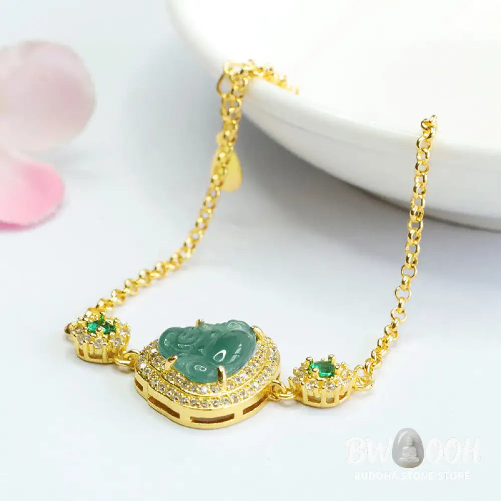 Buddha Stones Laughing Buddha Green Jade Zircon Luck Chain Bracelet - BWOOOH - Jade(Wrist Circumference 14cm) - Bracelet