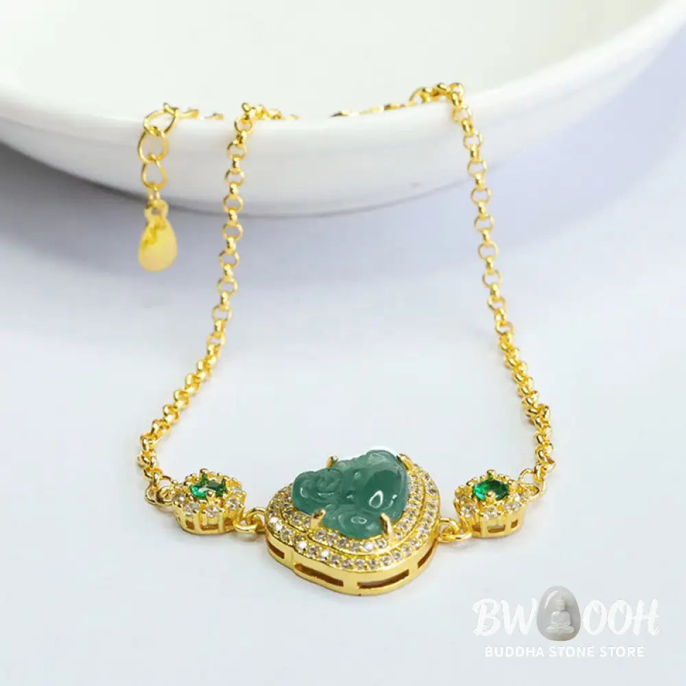 Buddha Stones Laughing Buddha Green Jade Zircon Luck Chain Bracelet - BWOOOH - Jade(Wrist Circumference 14cm) - Bracelet