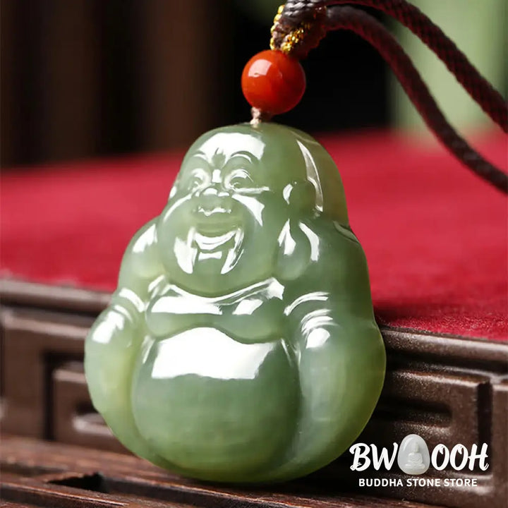 Buddha Stones Laughing Buddha Hetian Jade Abundance Necklace String Pendant - BWOOOH - Hetian Jade (Prosperity ♥