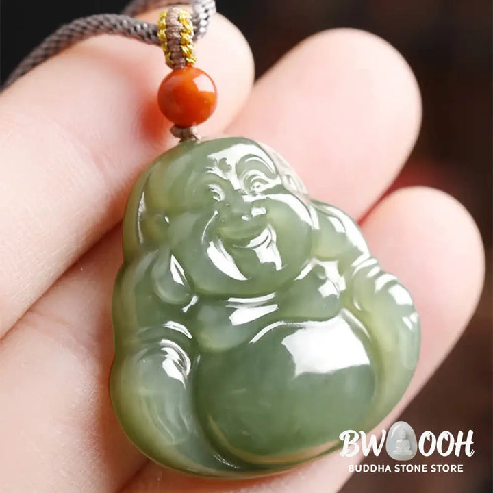 Buddha Stones Laughing Buddha Hetian Jade Abundance Necklace String Pendant - BWOOOH - Hetian Jade (Prosperity ♥