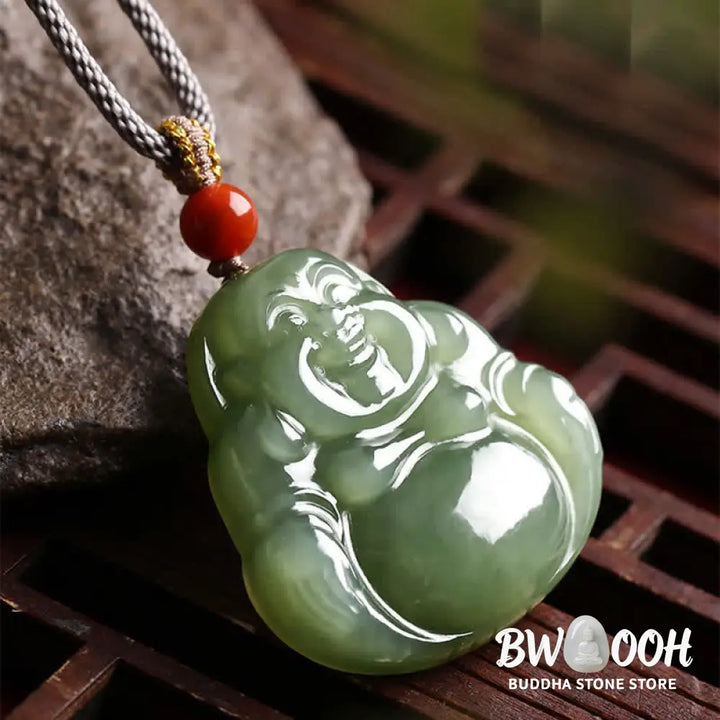 Buddha Stones Laughing Buddha Hetian Jade Abundance Necklace String Pendant - BWOOOH - Hetian Jade (Prosperity ♥