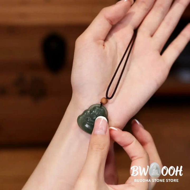 Buddha Stones Laughing Buddha Hetian Jade Healing Calm Necklace String Pendant - BWOOOH - Jade (Prosperity ♥ Abundance)