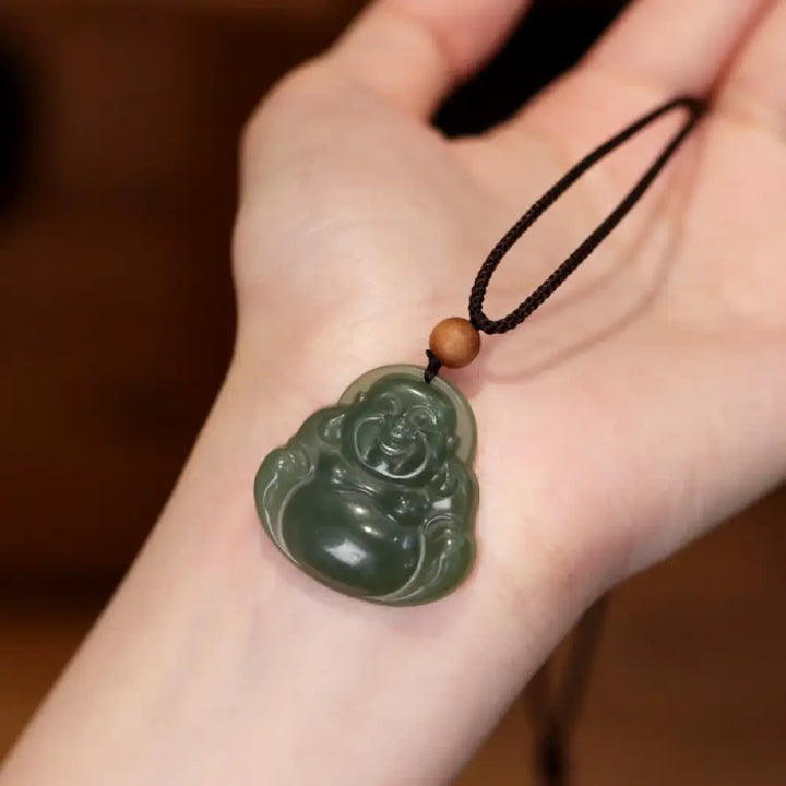 BWOOOH Laughing Buddha Hetian jade healing calm necklace string pendant