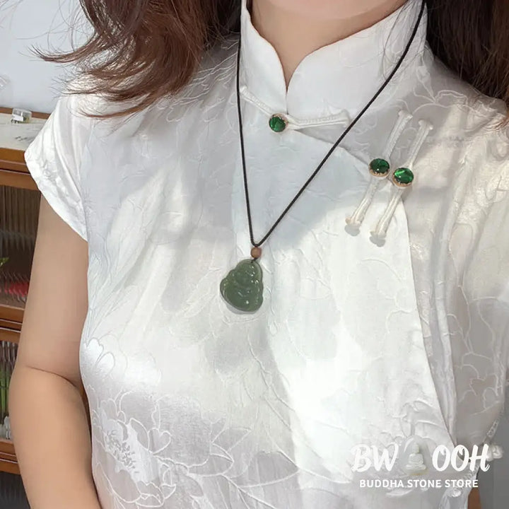 Buddha Stones Laughing Buddha Hetian Jade Healing Calm Necklace String Pendant - BWOOOH - Jade (Prosperity ♥ Abundance)