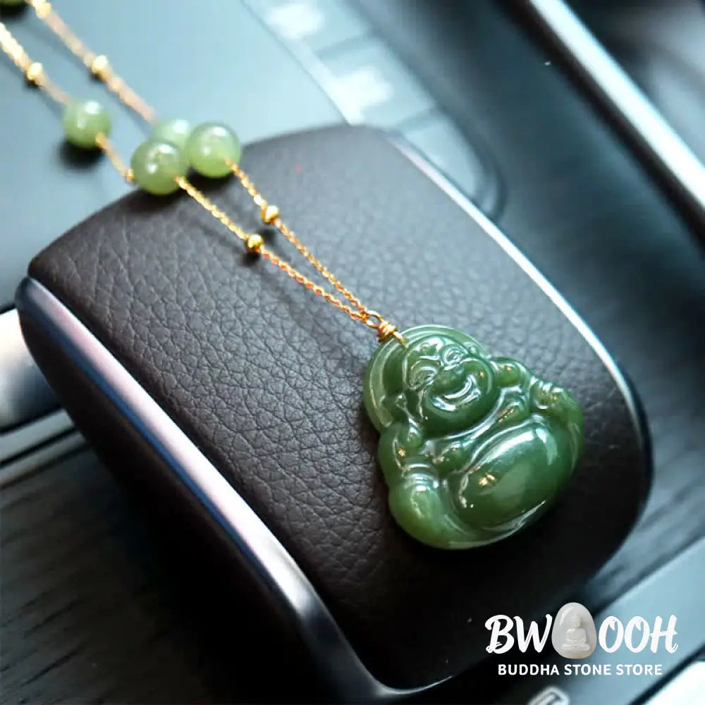 Buddha Stones Laughing Buddha Hetian Jade Luck Necklace Bead Chain Pendant - BWOOOH - Jade (Prosperity ♥ Abundance)