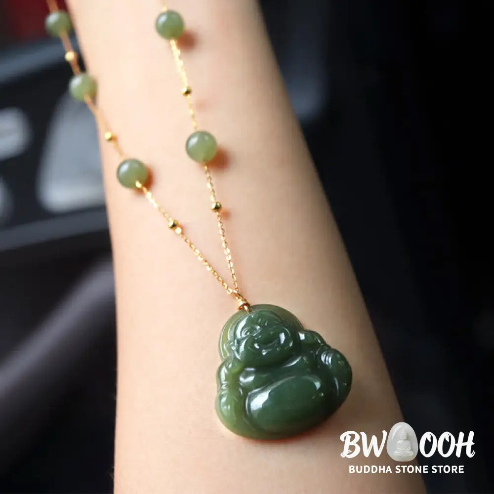 Buddha Stones Laughing Buddha Hetian Jade Luck Necklace Bead Chain Pendant - BWOOOH - Jade (Prosperity ♥ Abundance)