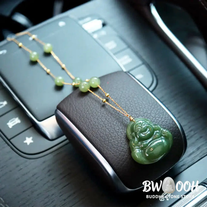 Buddha Stones Laughing Buddha Hetian Jade Luck Necklace Bead Chain Pendant - BWOOOH - Jade (Prosperity ♥ Abundance)