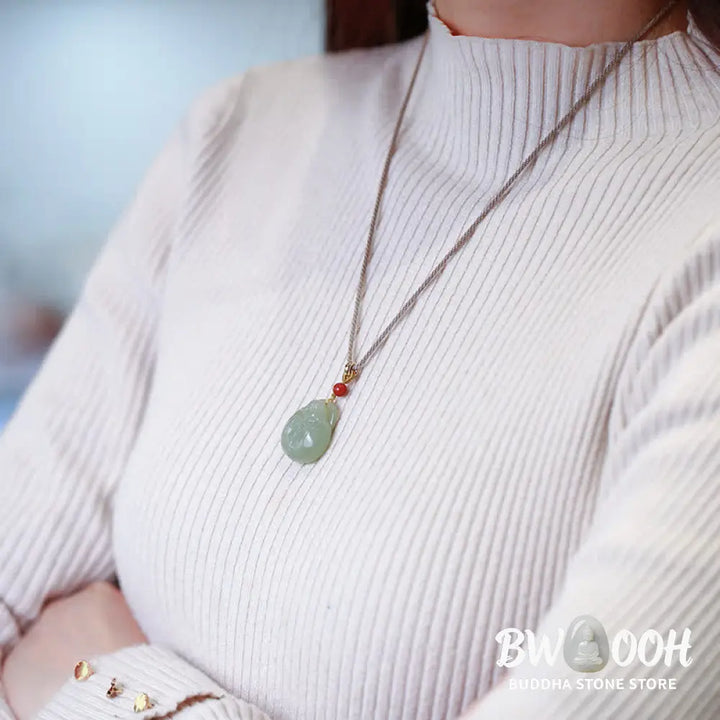 Buddha Stones Laughing Buddha Hetian Jade Wealth Prosperity String Necklace Pendant - BWOOOH - Hetian Jade (Prosperity