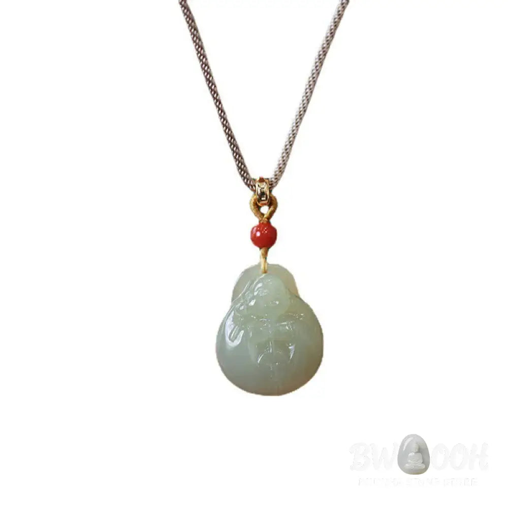 Buddha Stones Laughing Buddha Hetian Jade Wealth Prosperity String Necklace Pendant - BWOOOH - Hetian Jade (Prosperity