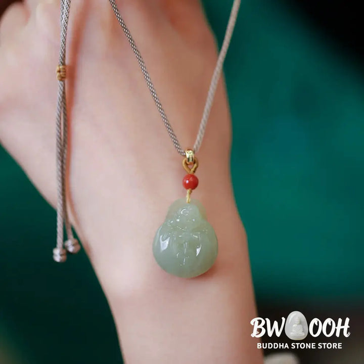 Buddha Stones Laughing Buddha Hetian Jade Wealth Prosperity String Necklace Pendant - BWOOOH - Hetian Jade (Prosperity