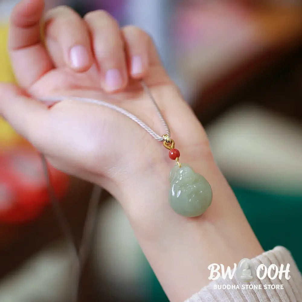 Buddha Stones Laughing Buddha Hetian Jade Wealth Prosperity String Necklace Pendant - BWOOOH - Hetian Jade (Prosperity