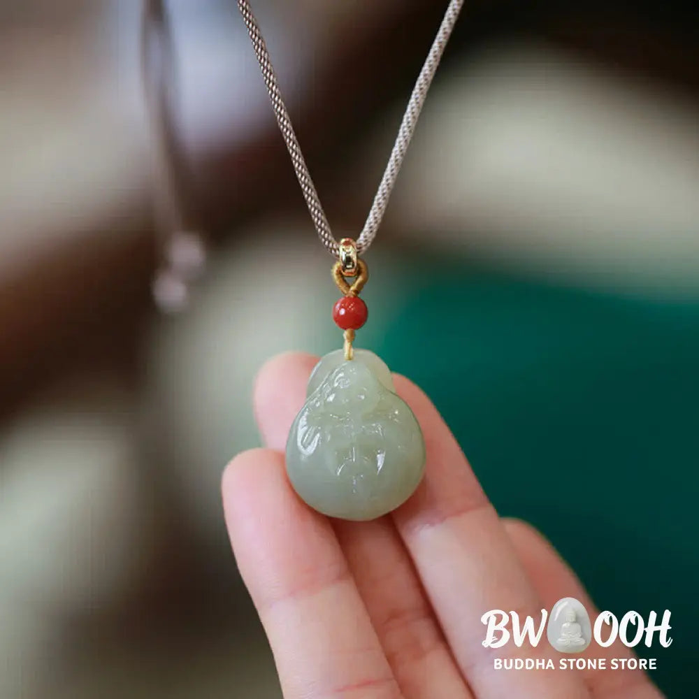 Buddha Stones Laughing Buddha Hetian Jade Wealth Prosperity String Necklace Pendant - BWOOOH - Hetian Jade (Prosperity