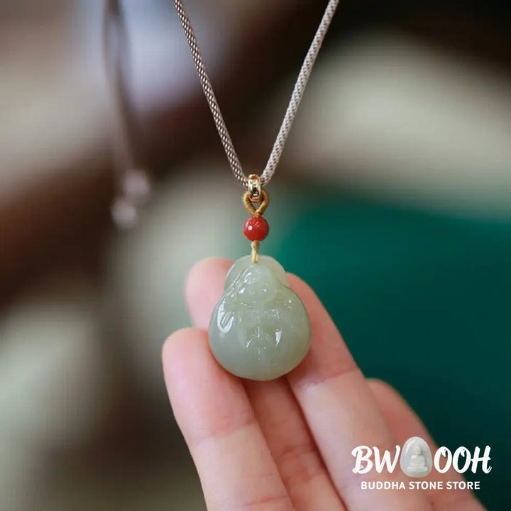 Buddha Stones Laughing Buddha Hetian Jade Wealth Prosperity String Necklace Pendant - BWOOOH - Hetian Jade (Prosperity