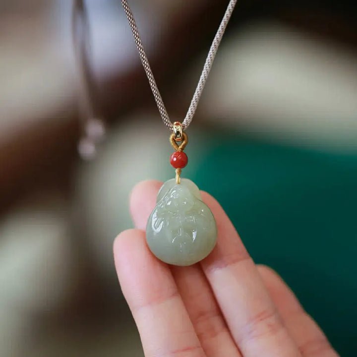 BWOOOH Laughing Buddha Hetian Jade Wealth Prosperity String Necklace Pendant
