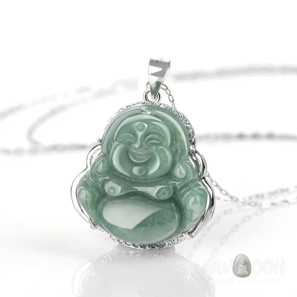 Buddha Stones Laughing Buddha Jade Abundance Necklace Titanium Steel Chain Pendant - BWOOOH - Jade (Prosperity ♥